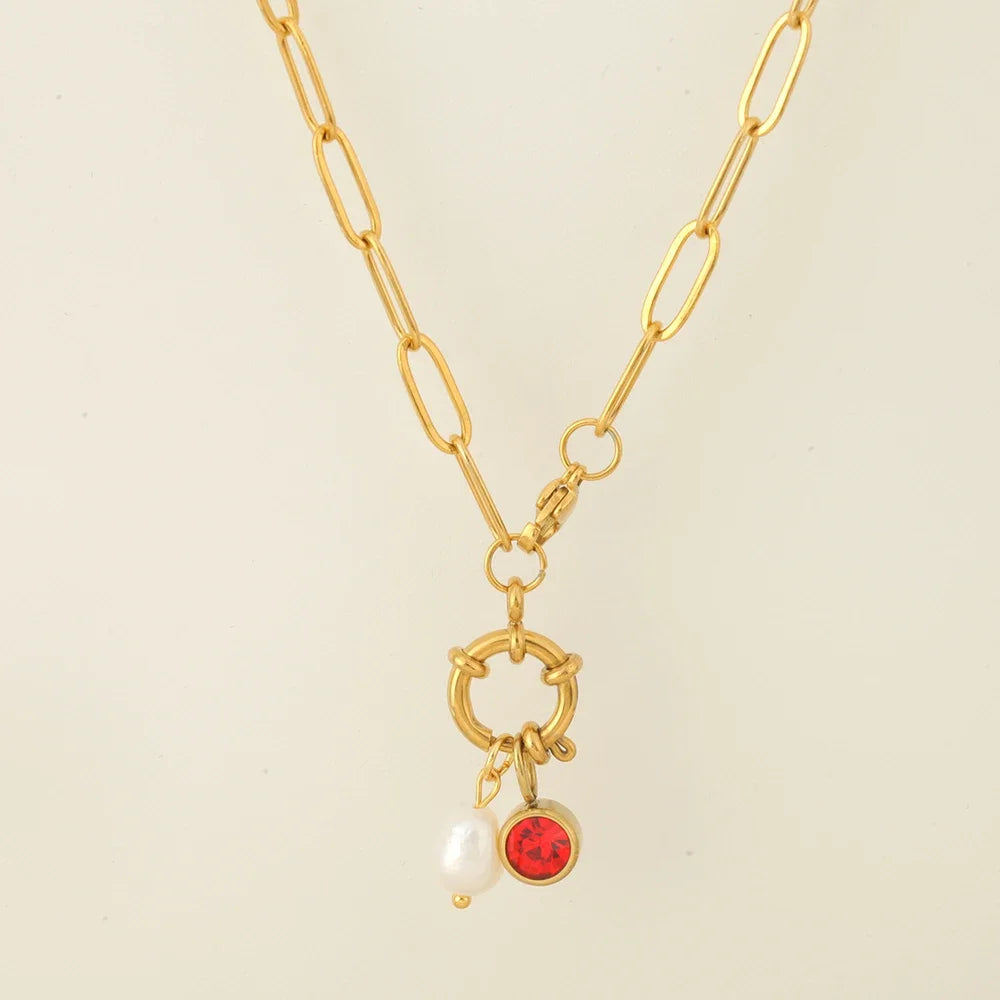 Gliederkette mit Perlenanhänger und Geburtsstein Januar