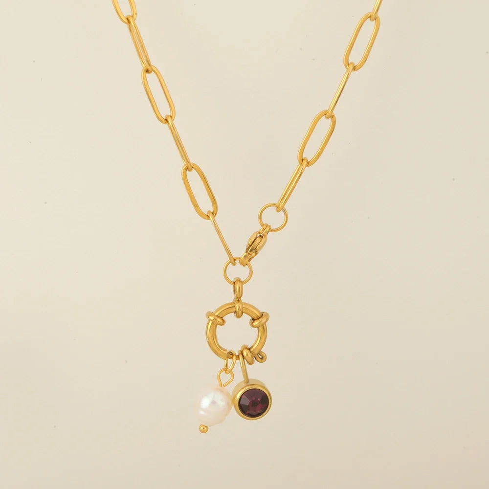 Gliederkette mit Perlenanhänger und Geburtsstein Mai