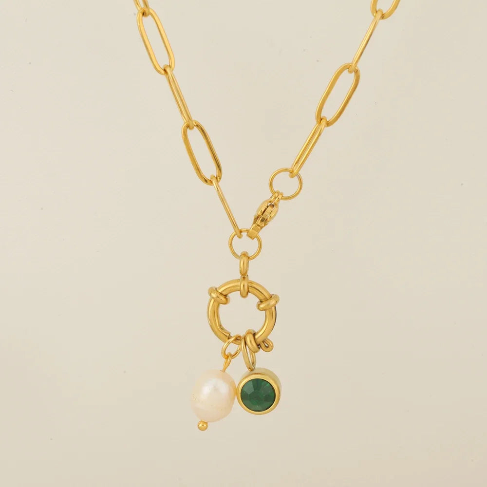 Gliederkette mit Perlenanhänger und Geburtsstein Mai