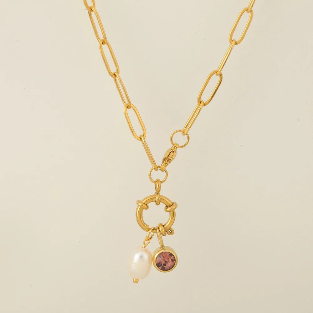 Gliederkette mit Perlenanhänger und Geburtsstein Oktober