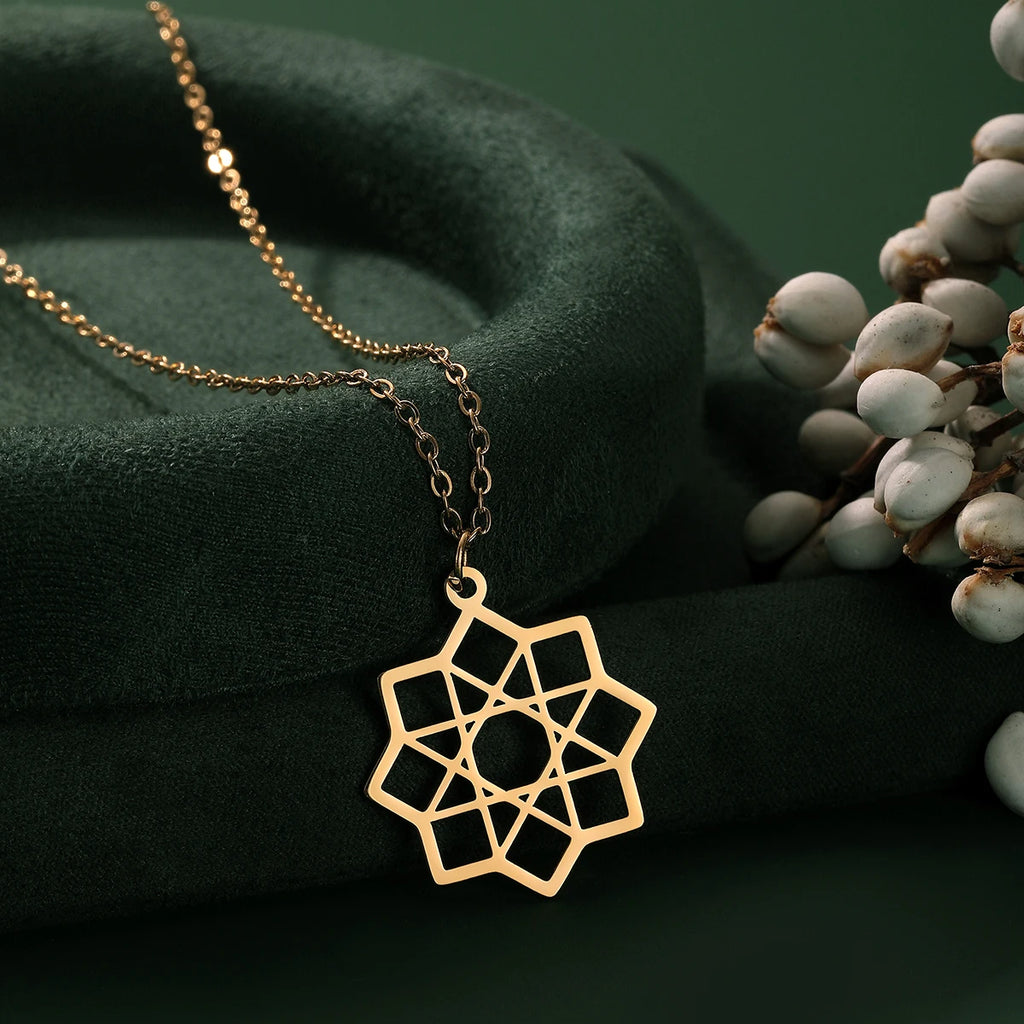 Halskette Oktagramm Anhänger Mandala Heilige Geometrie gold