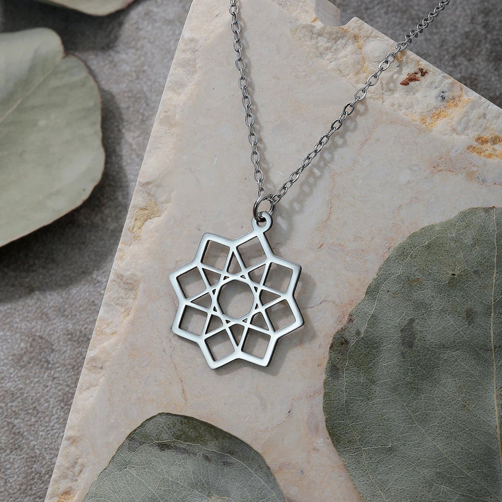 Halskette Oktagramm Anhänger Mandala Heilige Geometrie silber