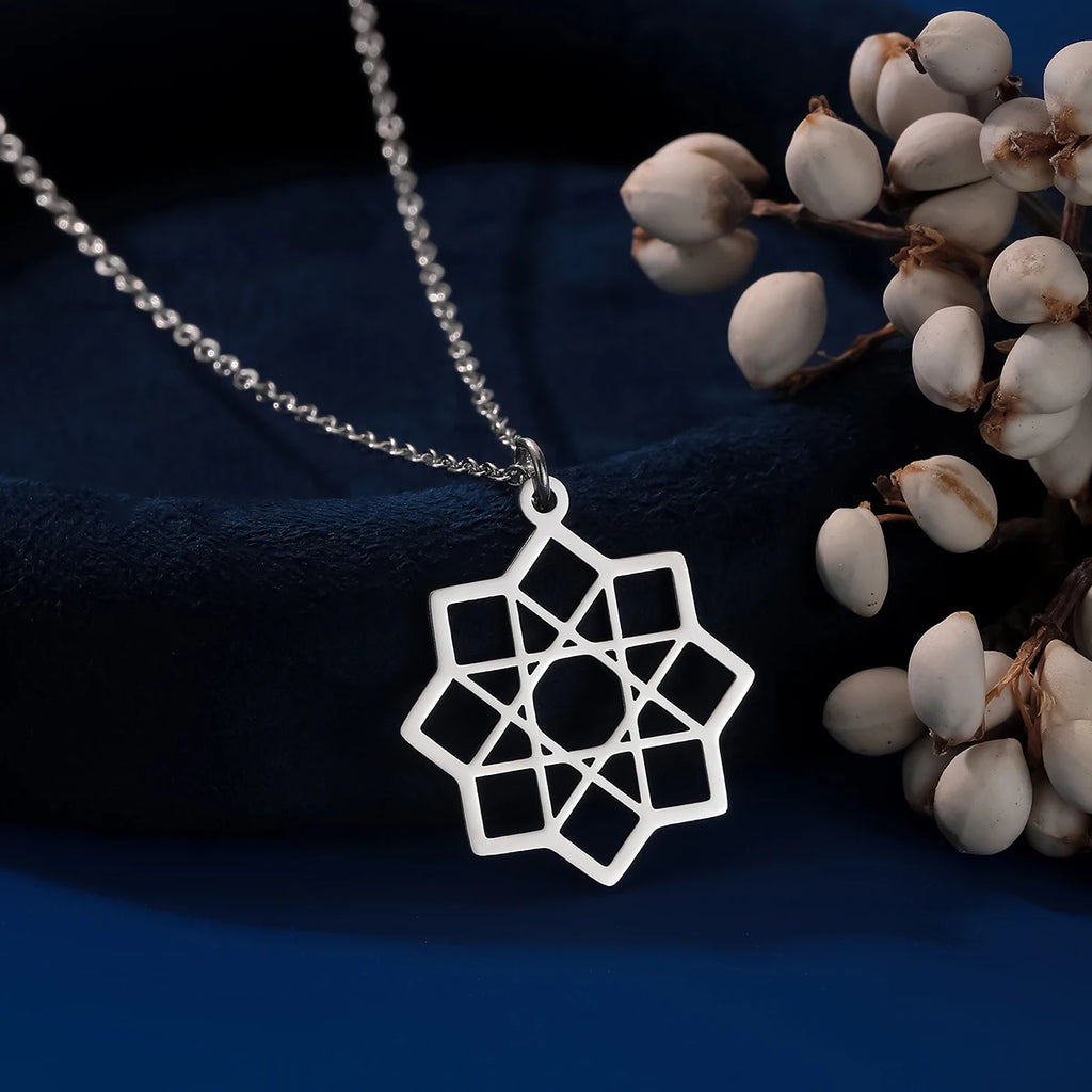 Halskette Oktagramm Anhänger Mandala Heilige Geometrie silber