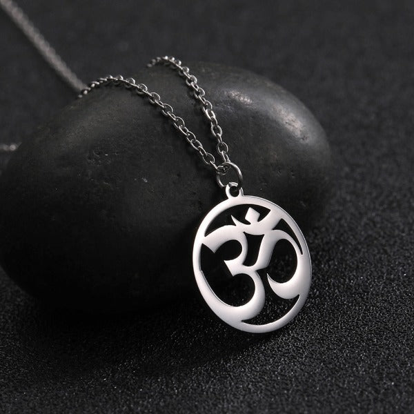Buddhistische Om Halskette Silber
