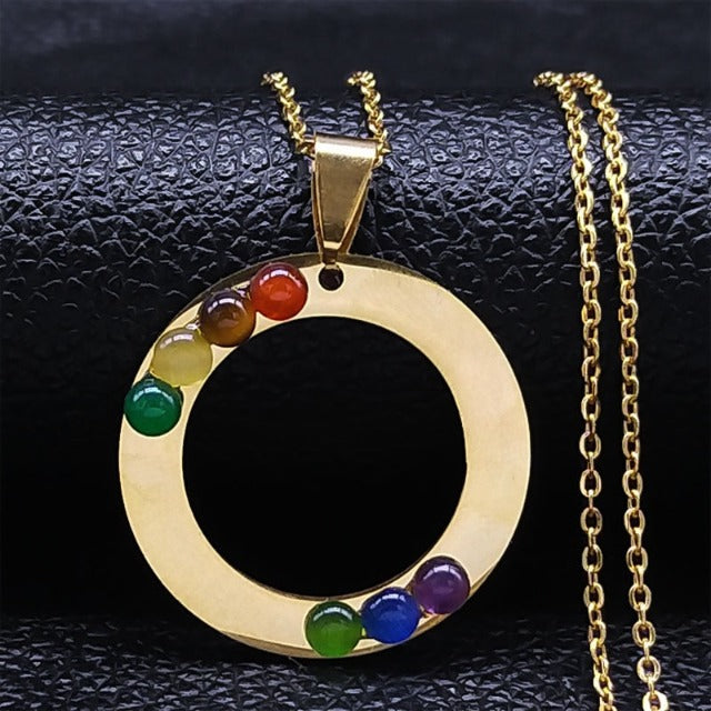 Halskette Anhänger 7 Chakren Heilige Blume Natürliche Steine Kette Mann Frau 3 gold