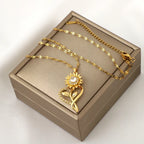 Halskette Anhänger mit Herz und drehender Sonnenblumenblüte Anti-Stress