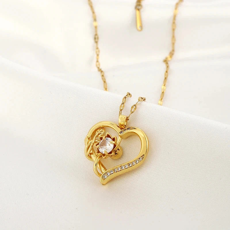 Halskette mit Anhänger, drehendes Herz und Blume, Anti-Stress