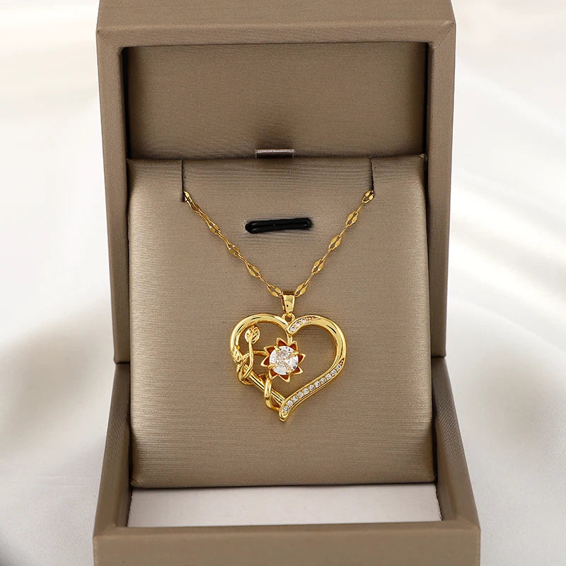 Halskette mit Anhänger, drehendes Herz und Blume, Anti-Stress