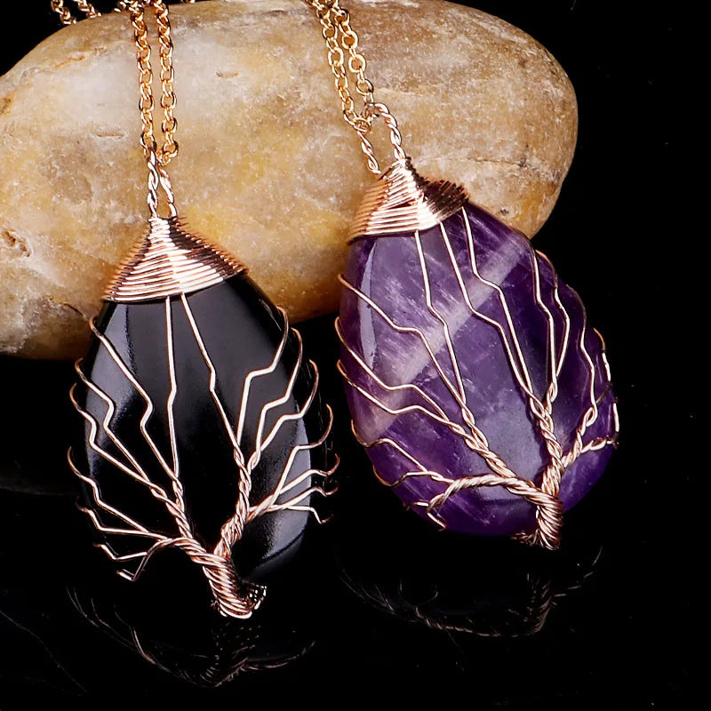 Halskette Anhänger Kugel Natürlicher Stein Lebensbaum