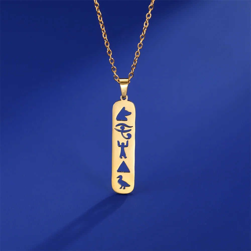 Halskette Anhänger Kartusche Hieroglyphen Ägypten Gold Stil 2