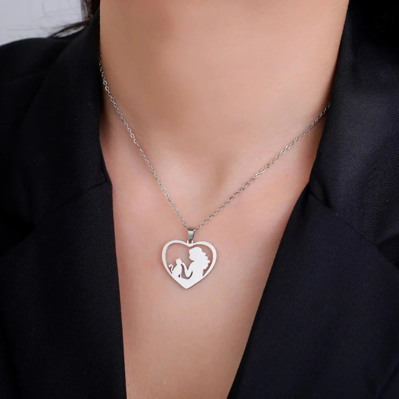 Halskette mit Katzenanhänger & Herrin Silber