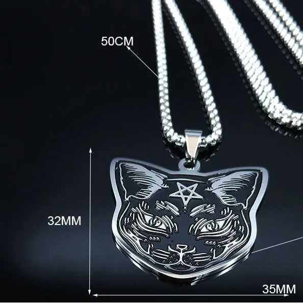 Halskette Anhänger Schwarze Katze Pentakel Hexerei Wicca
