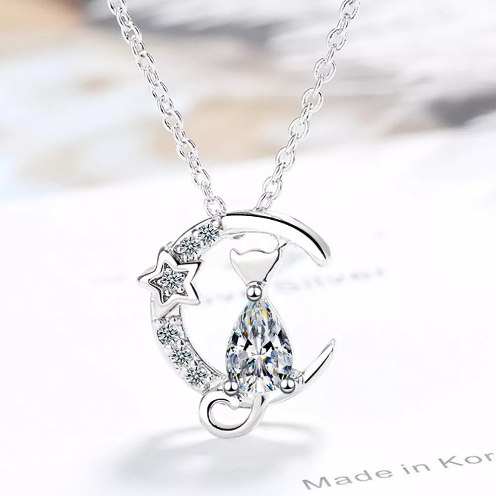 Halskette Anhänger Katze Zirkon Silber