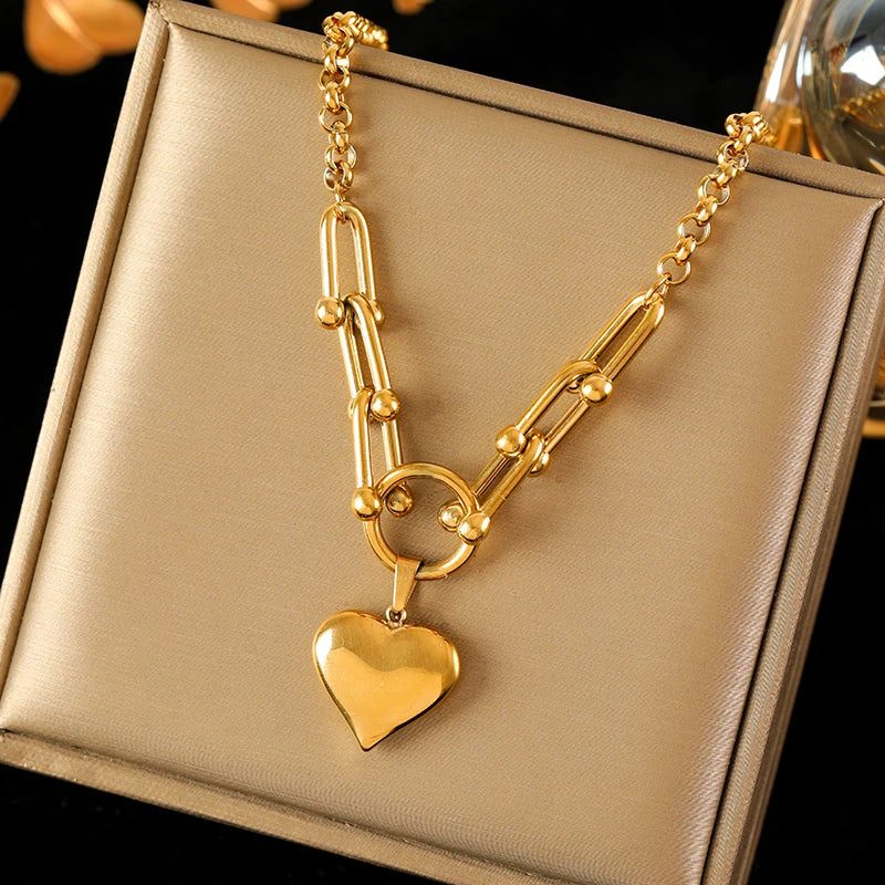 Halskette mit Herzanhänger, Choker, Gold