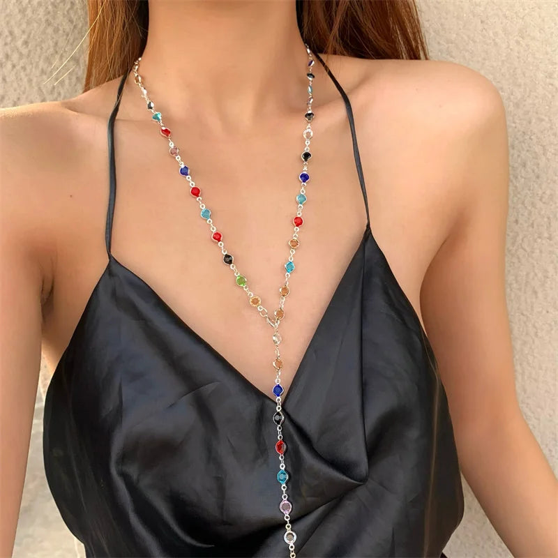 Bunter Boho-Stil Anhänger Halskette silber