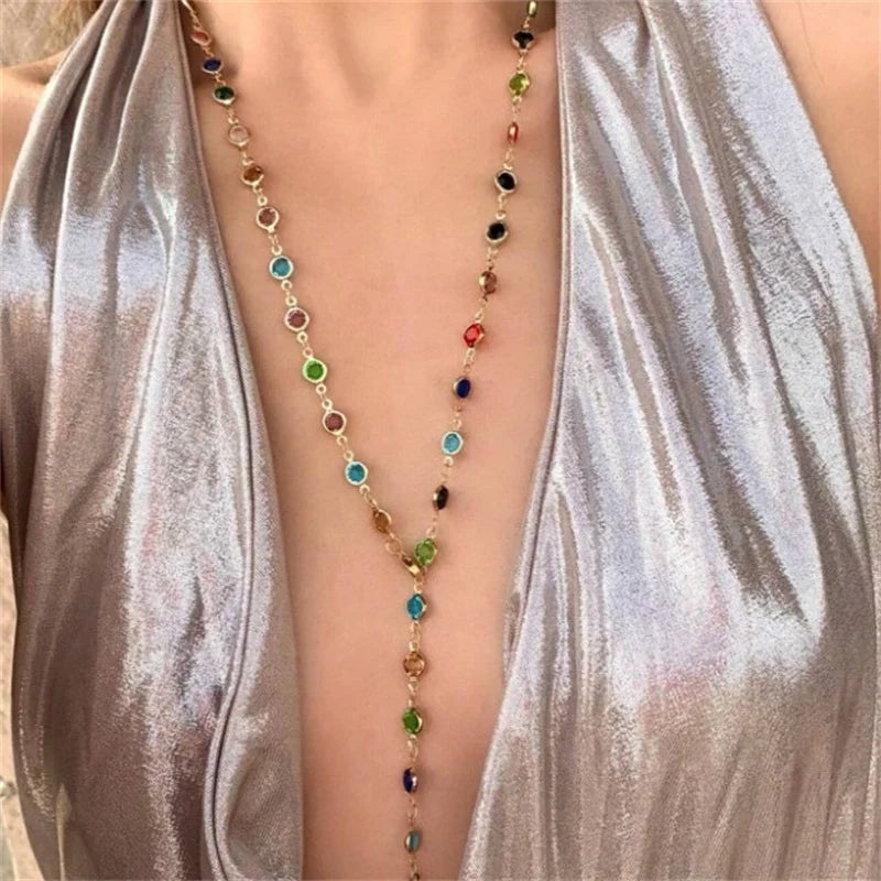 Bunter Boho-Stil Anhänger Halskette gold