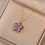 Halskette Anhänger Bunte Blume mit violettem Zirkon