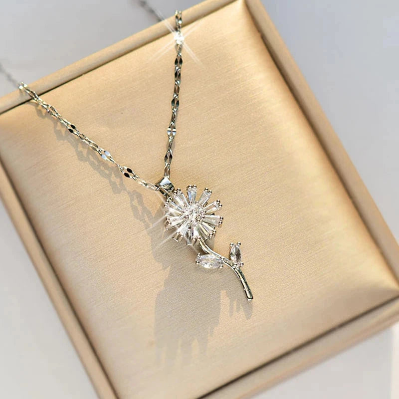 Halskette Anhänger drehbare Sonnenblume Anti-Stress silber
