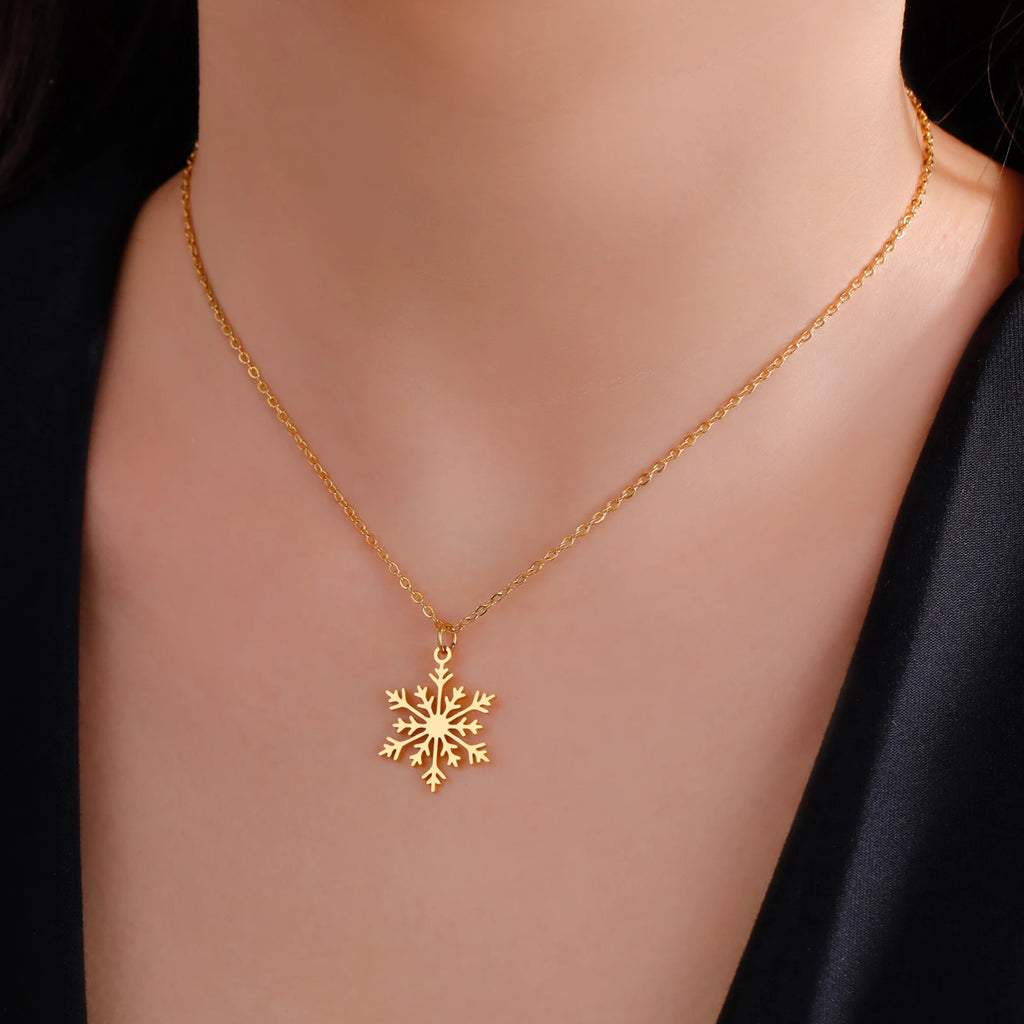 Halskette Anhänger Schneeflocke Winter Gold