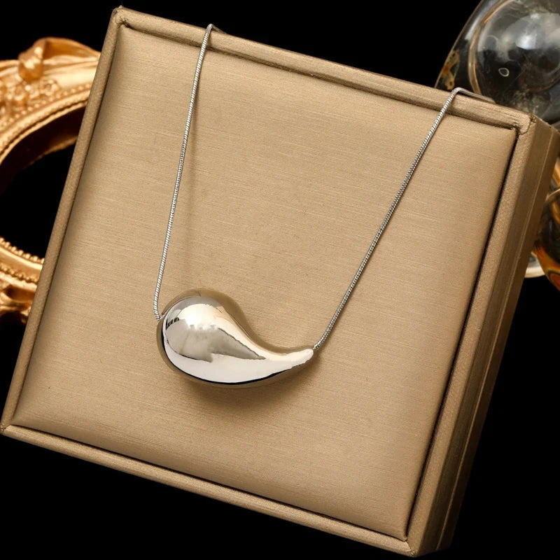 Wassertröpfchen-Anhänger Halskette Silber Stil 2
