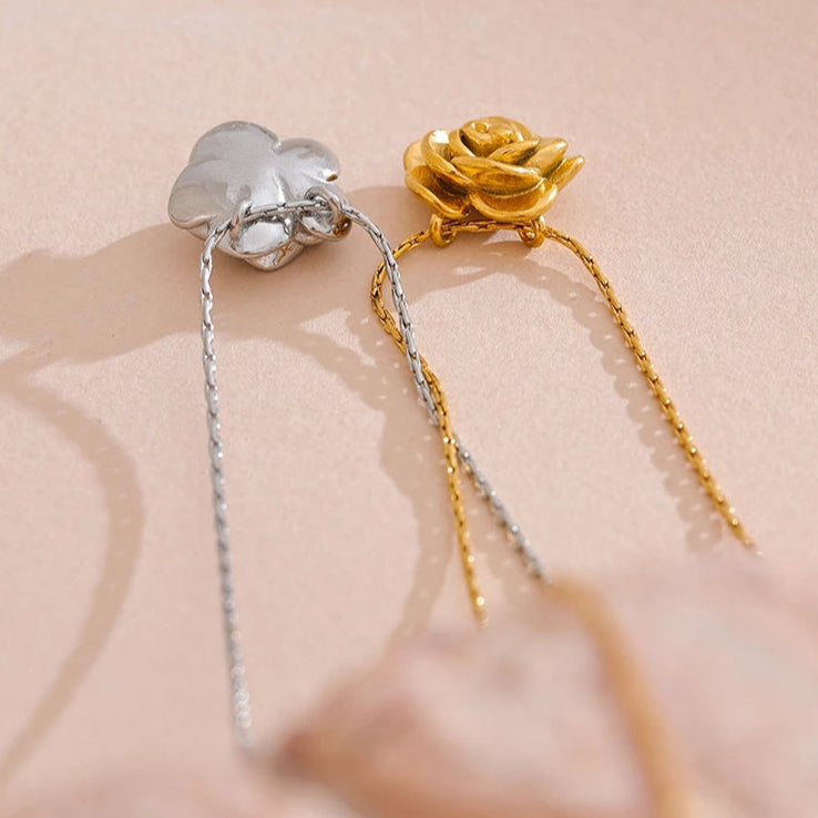 Halskette Anhänger Große Rosenblume Silber