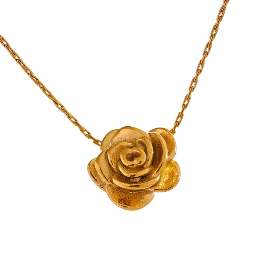 Halskette Anhänger Große Rosenblume Gold