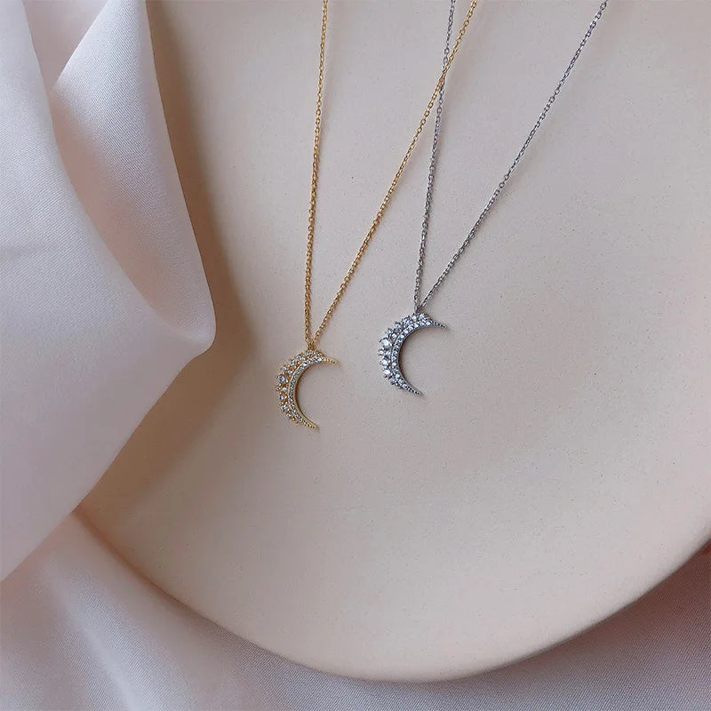 Mondanhänger Halskette aus Zirkon für Damen in Gold und Silber