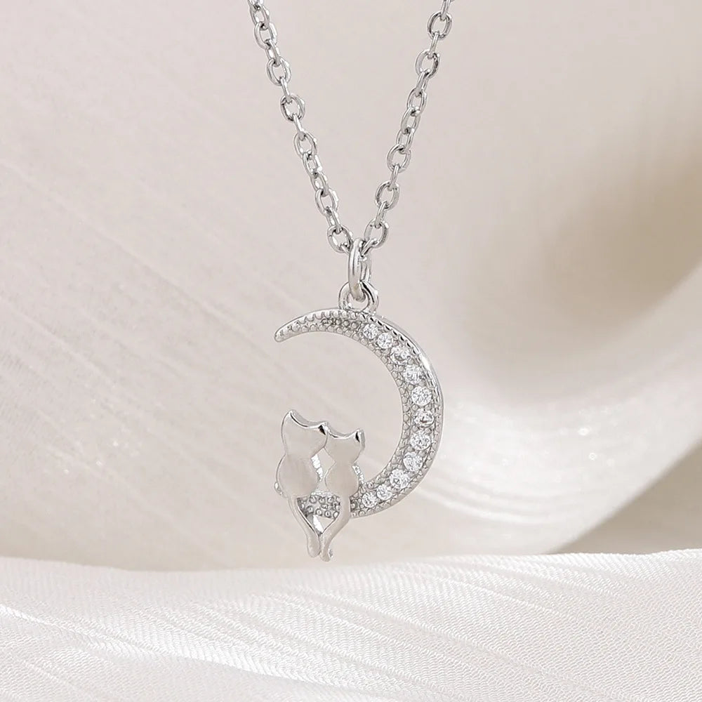 Mond- und Katzenanhänger mit Kristall