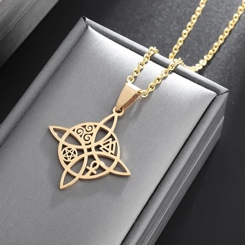 Halskette Anhänger Hexenknoten Wicca Schutz gold