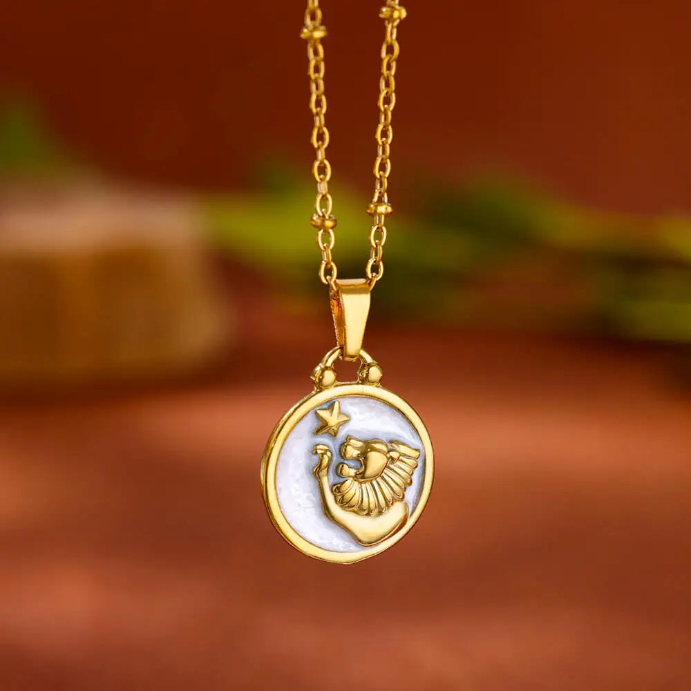 Halskette Anhänger Gold und Weiß Sternzeichen 12 Sternbilder Löwe