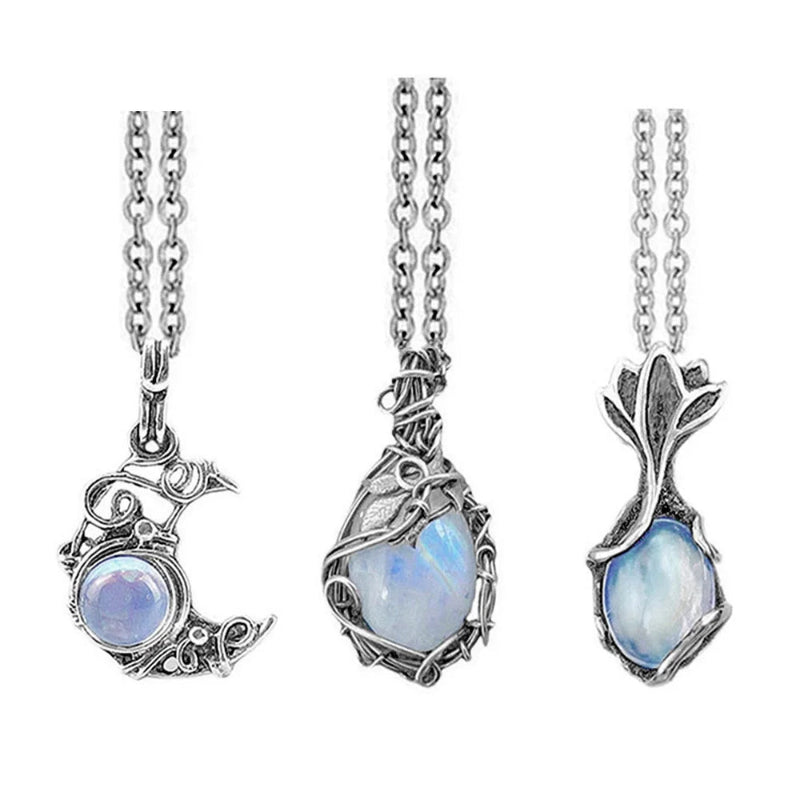 Vintage Mondstein Anhänger Halskette a