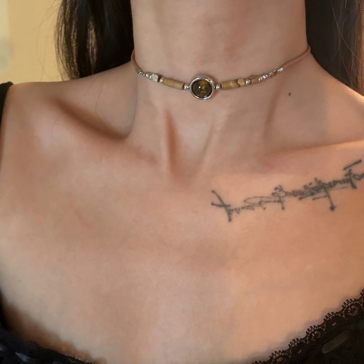 Halskette Choker Anhänger Tigerauge