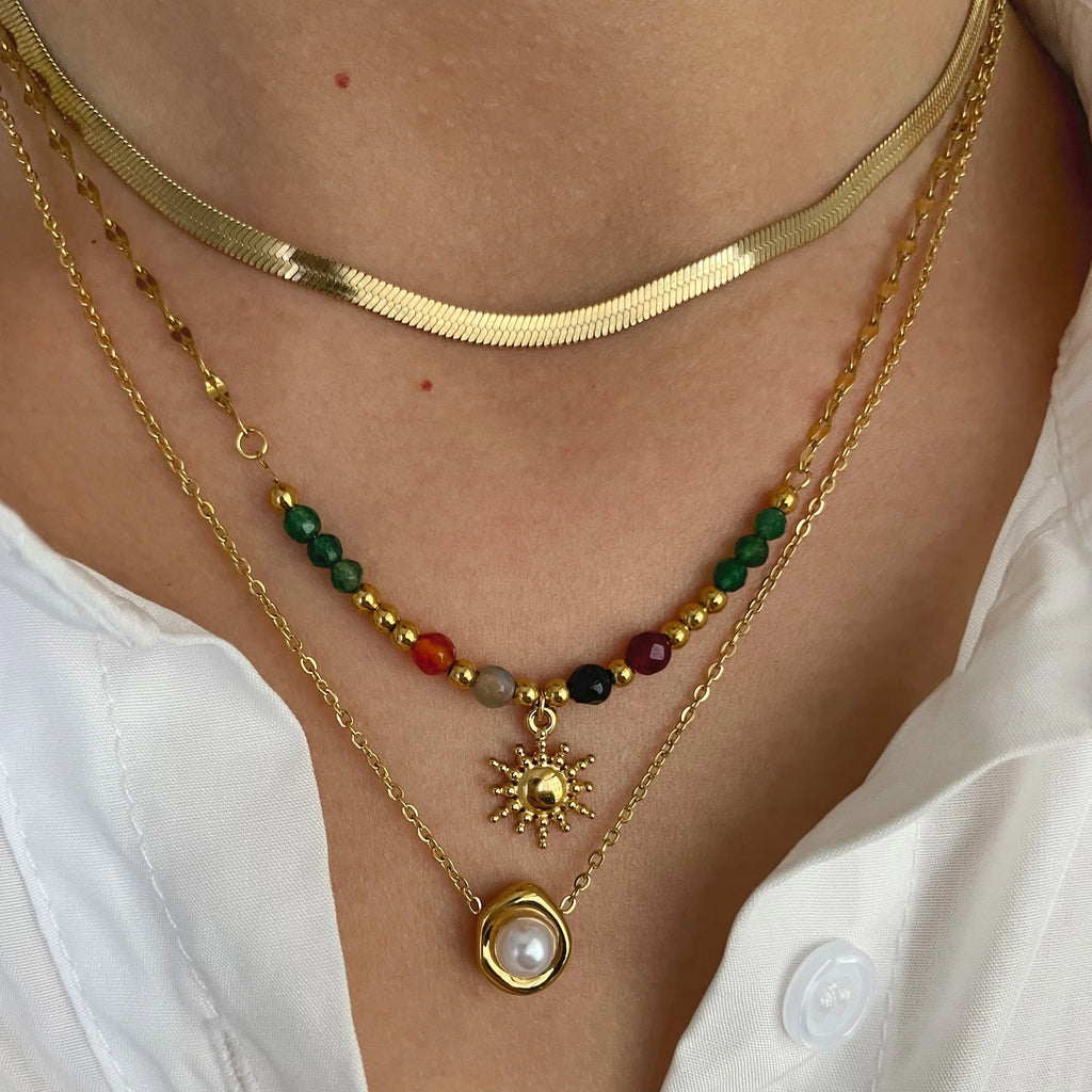 Halsketten Anhänger Sonne und Perlen a