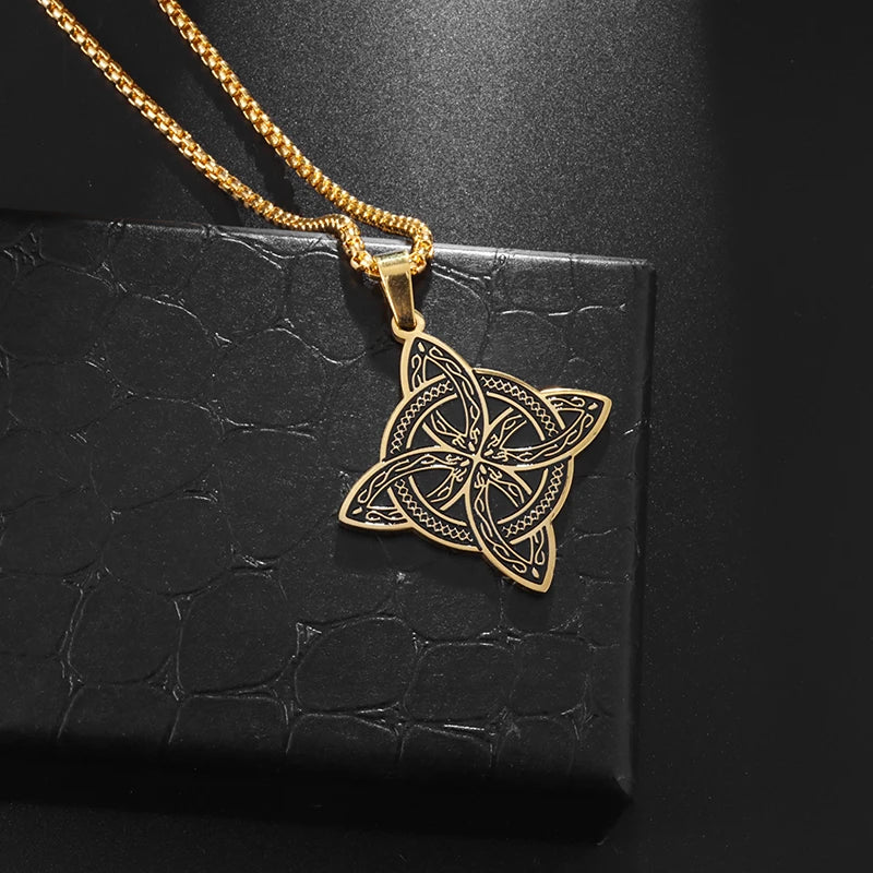 Wiccan Anhänger Kette Hexenknoten Schutz gold
