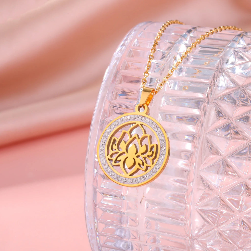 Zen Damen Halskette Anhänger Lotusblume gold