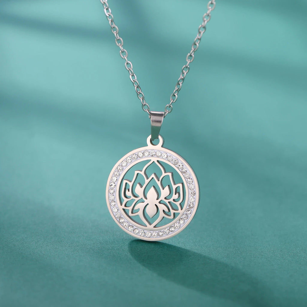 Zen Damen Halskette Anhänger Lotusblume silber