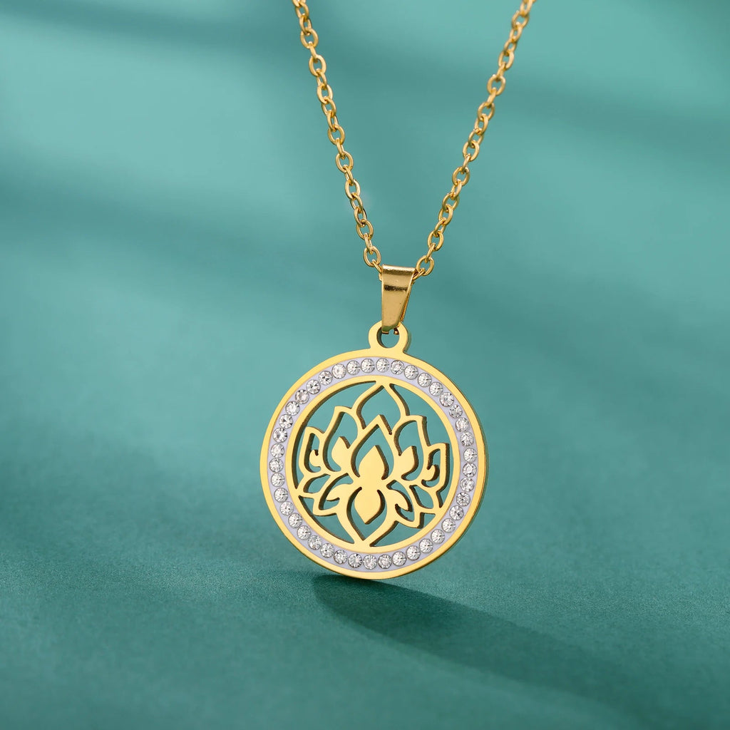 Zen Damen Halskette Anhänger Lotusblume gold