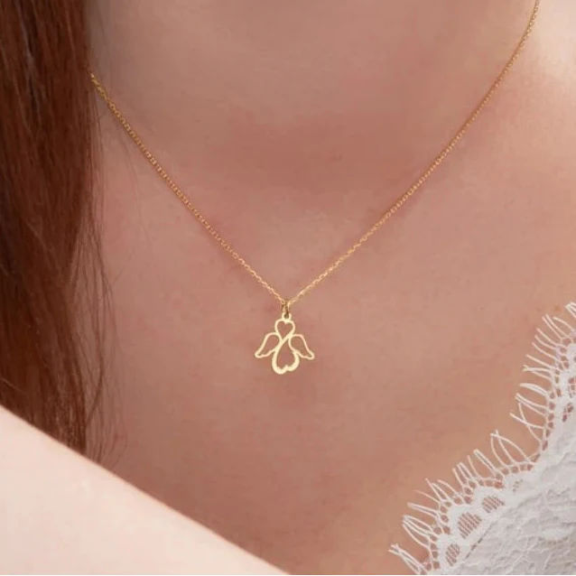 Damen-Halskette mit Engelsflügel-Anhänger in Gold