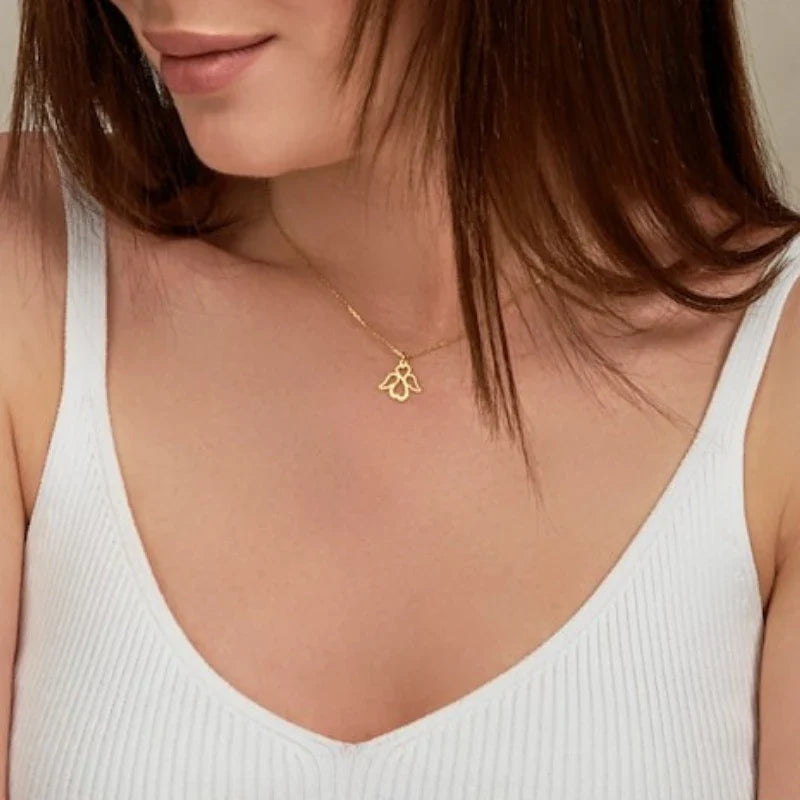 Damen-Halskette mit Engelsflügel-Anhänger in Gold