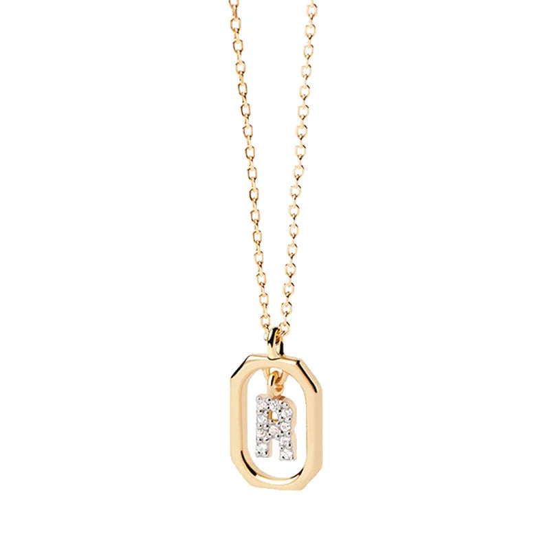 Damen-Halskette mit hexagonalem Initialen-Anhänger r