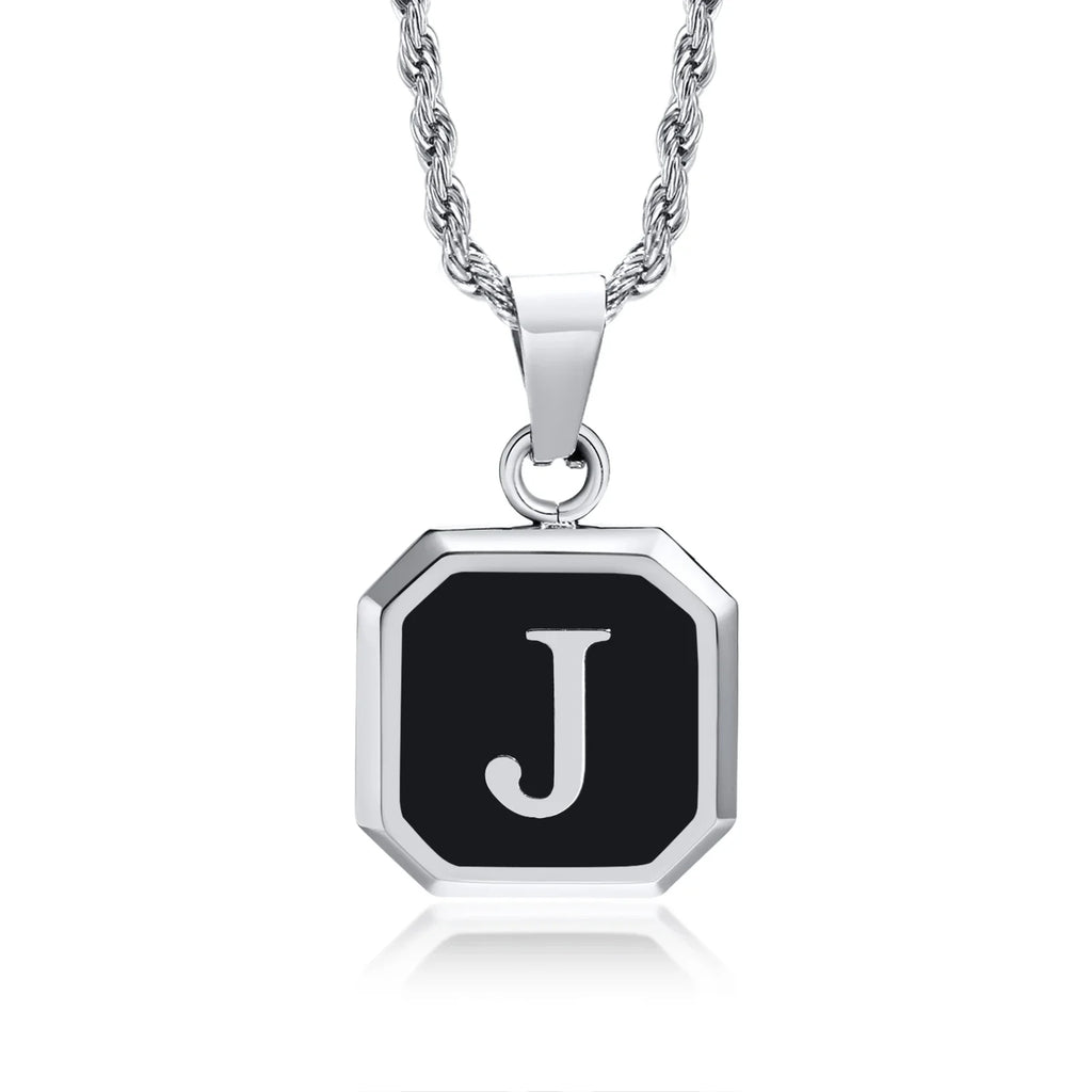 Herren-Halskette mit hexagonalem Initial-Anhänger j