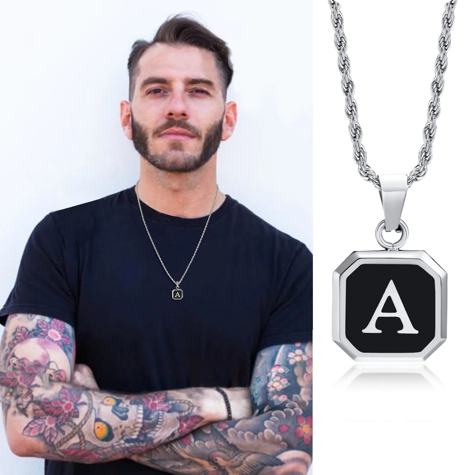 Herren-Halskette mit hexagonalem Initial-Anhänger