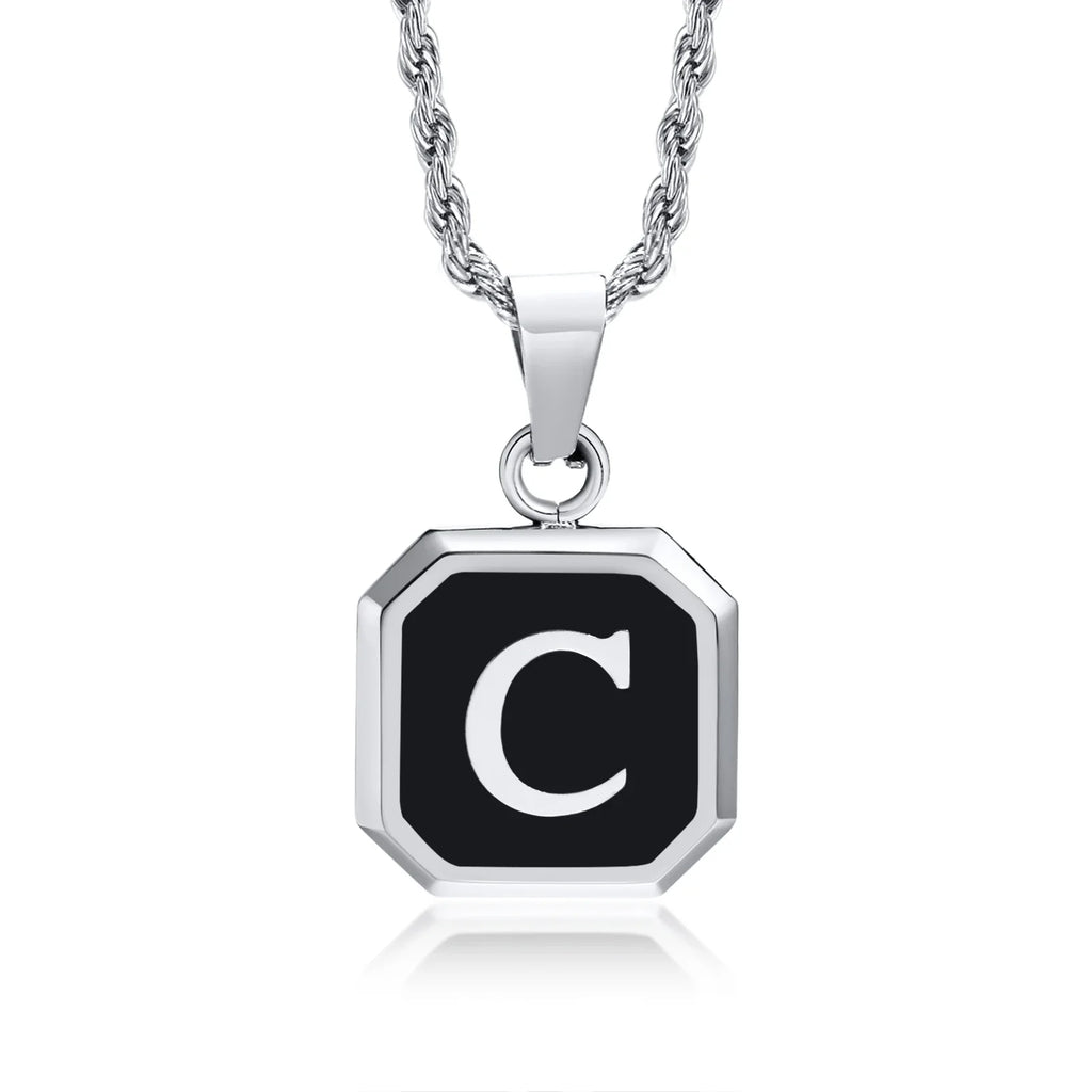 Herren-Halskette mit hexagonalem Initial-Anhänger c
