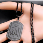 Halskette für Herren oder Damen mit sechseckigem Anhänger Allah arabisch muslimisch islamisch Schwarz 60 cm