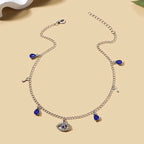 Halskette Choker mit Anhänger Böses Auge Blau Türkischer Strass und Perlen Silber