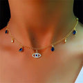 Halskette Choker mit Anhänger Böses Auge Blau Türkischer Strass und Perlen Gold