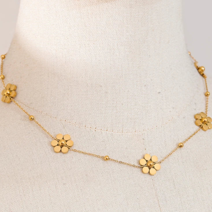 Halskette Choker Anhänger mit goldenen Blumen