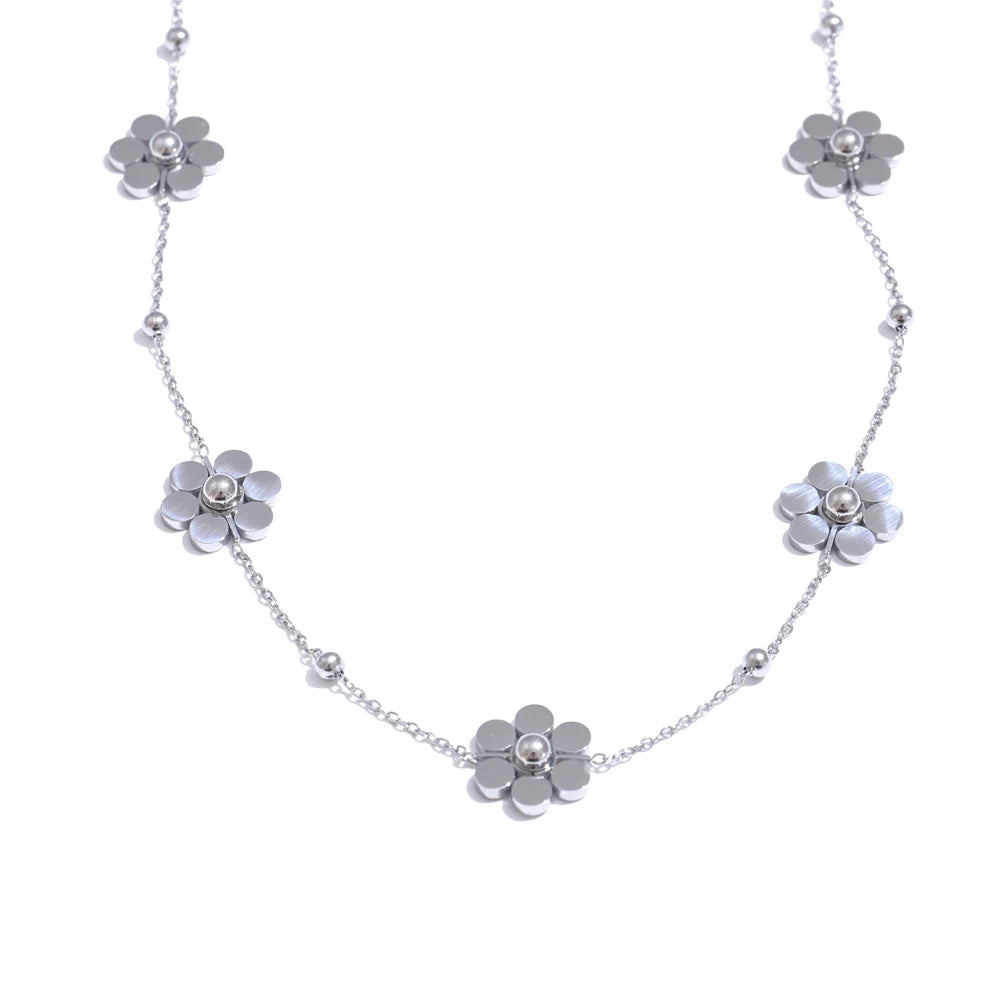 Halskette Choker Anhänger mit silbernen Blumen
