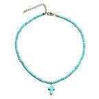 Halskette Choker Anhänger Kreuz Natürlicher Stein Damen blau