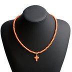 Halskette Choker Anhänger Kreuz Natürlicher Stein Damen orange